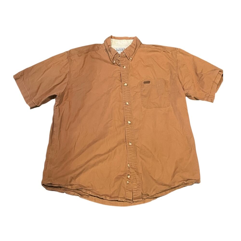 Vintage Carhartt Canvas Button Down Beige Tan XL Workwear Western Cotton